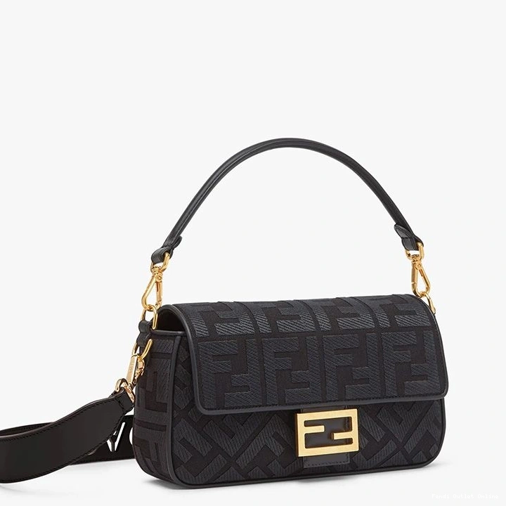 Cheap Laser Black Fendi Cut In FF Bag Strap Medium with Motif Baguette Canvas 0712